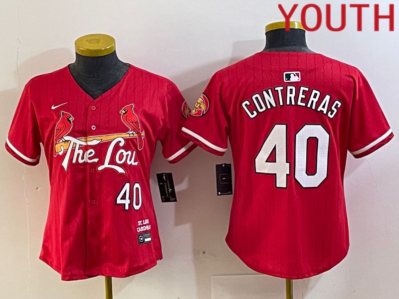 Youth St.Louis Cardinals 40 Contreras Red City Edition 2024 Nike MLB Jersey style 1
